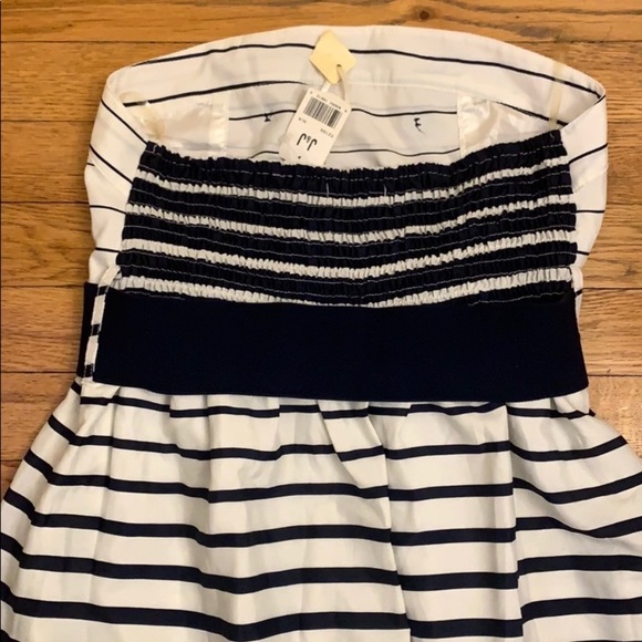 Strapless Striped Dress Off White and Navy Blue - Picture 11 of 15